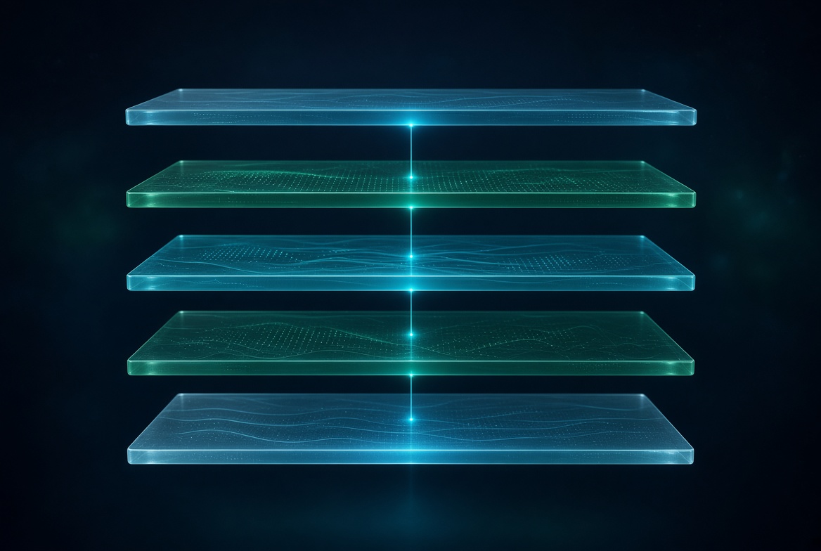 Abstract stacked layers representing the IoTally architecture